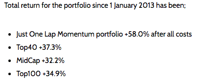Momentum portfolio life time returns